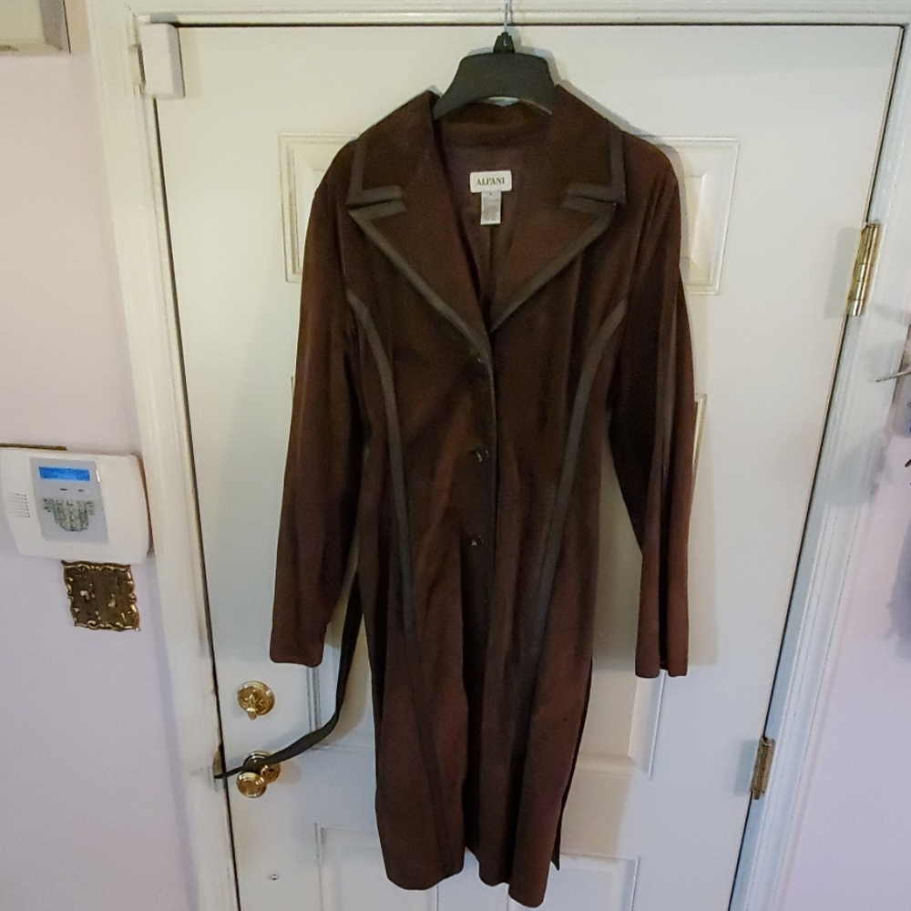 Womens Brown suede leather trim coat